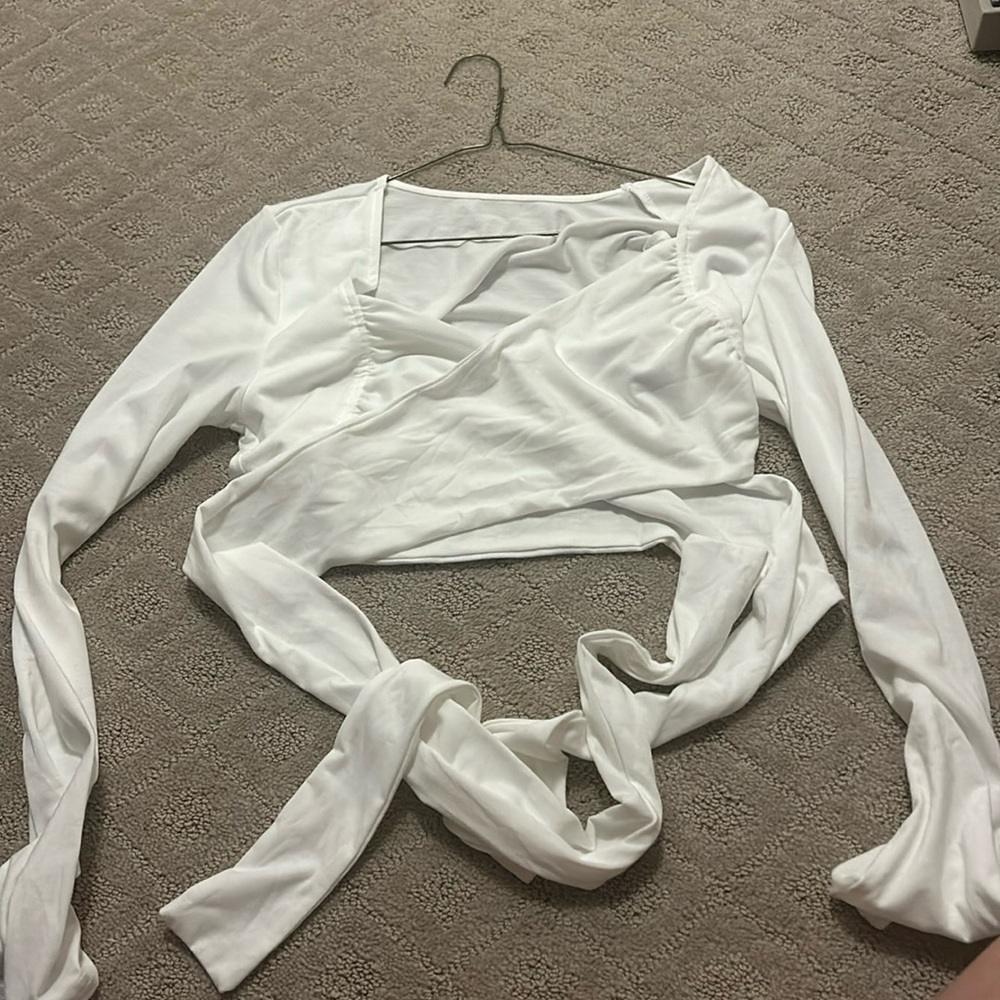 Zara White Long Sleeve Wrap Top